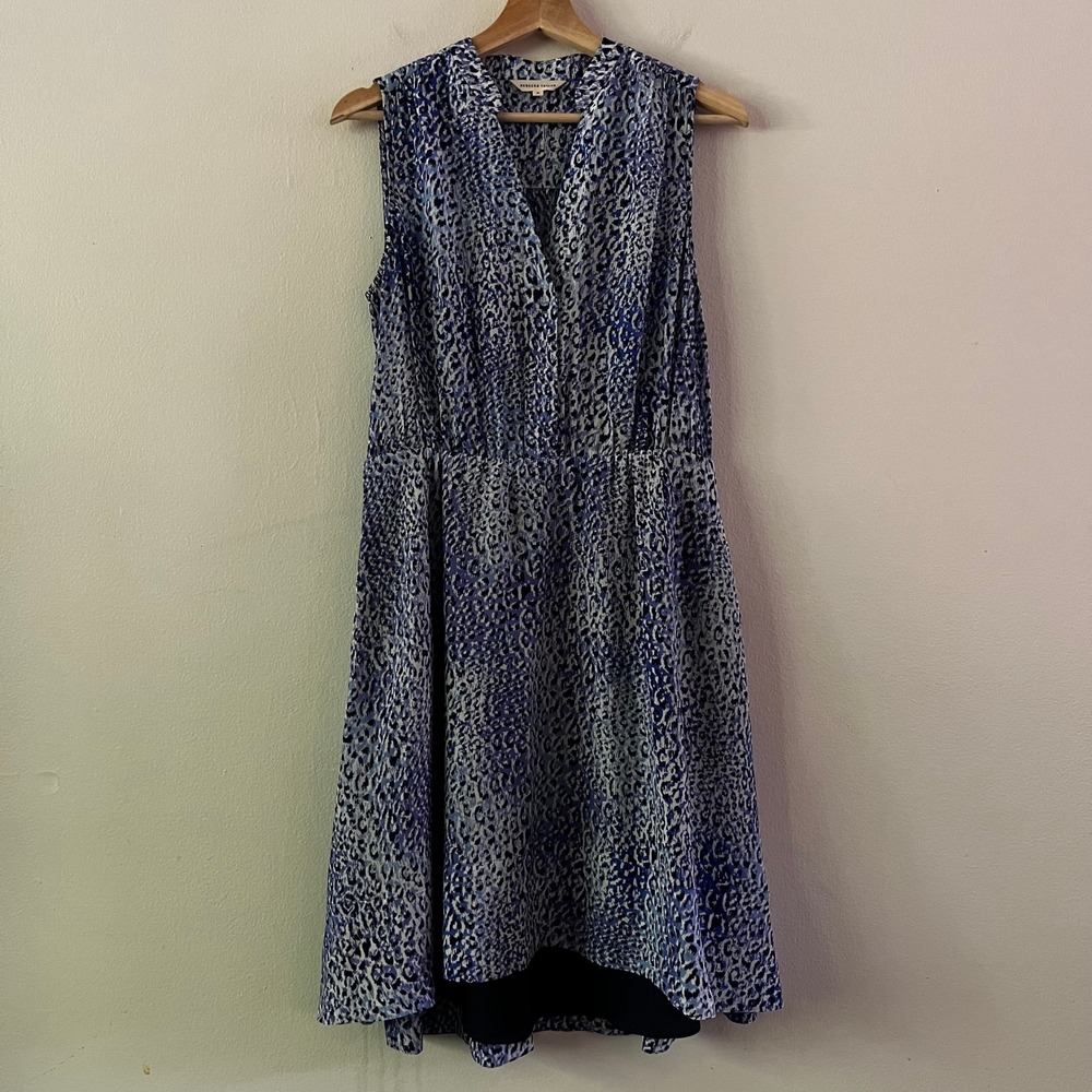 Rebecca Taylor Silk‎ Animal Print Sleeveless V-Neck Dress Blue size 8
